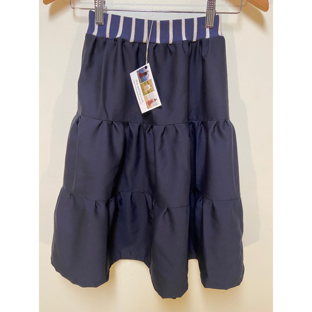 Girls Mom and Pop's Kids Tiered Midi Skirt Size 8 Navy Blue Upcycled Preppy